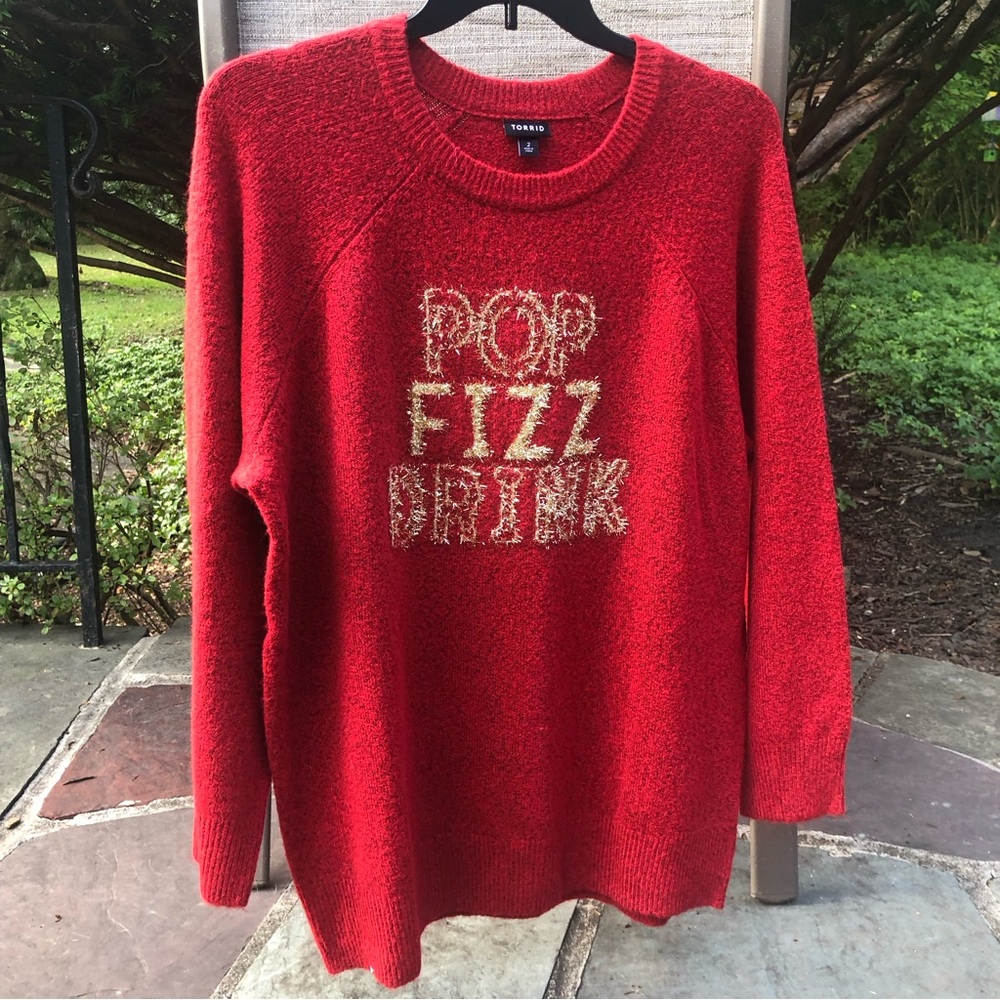 Torrid Tinsel Pullover Crew Neck Sweater Red